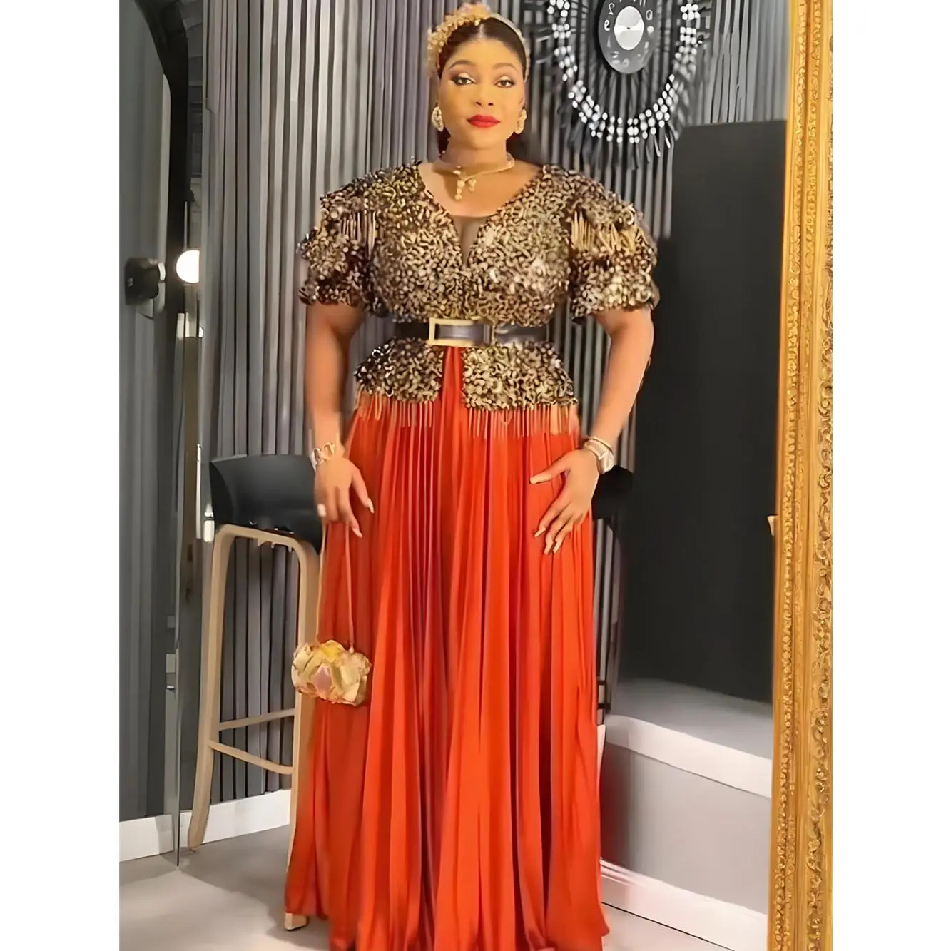 Elegant African Dresses for Women Luxury Sequin Evening Party Long Dress Plus Size Turkey Wedding Gown 2026 New Ladies Clothing
