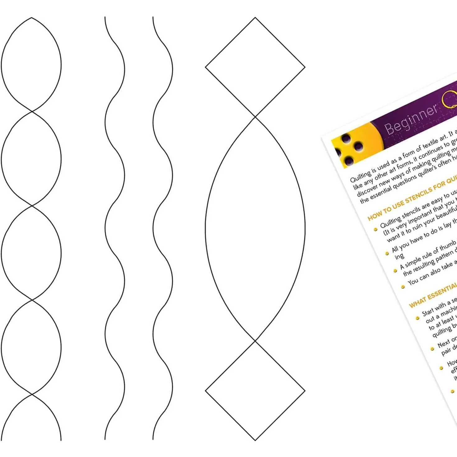 Quilting Stencils for Machine and Hand Quilting - 3 Quilt Plastic Stencils for Borders, Background, Patterns - Simple Sashing, Wavy Border, Cable Design Stencil Set with Guide