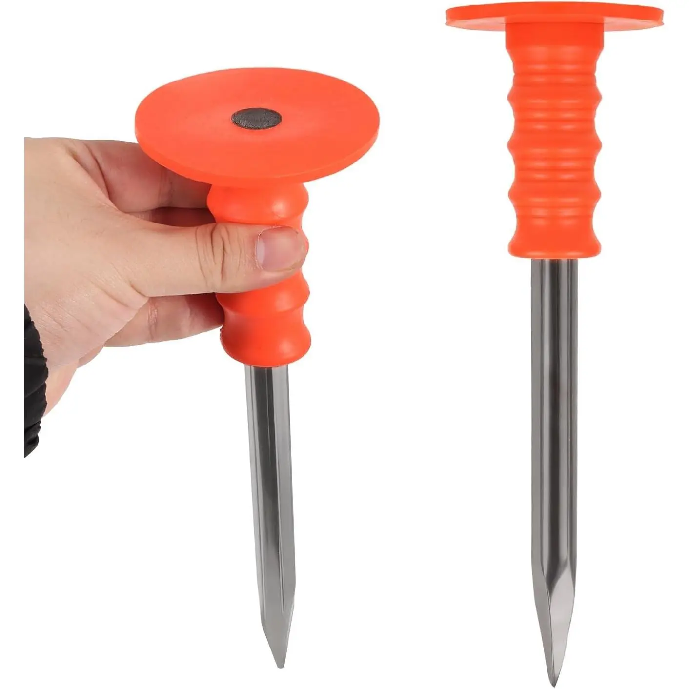 2 Pack Property Line Markers 9.84 x 2.95 Inch Steel Survey Marker Stakes Heavy Duty Garden Stake Hi-Vis Orange Building line Marker Posts for Paving Stones Lawn Edges Weed barriers Gardens