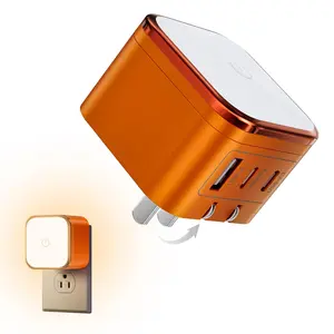 45w Gan USB-C Wall Charger with Touch Night Light, 3-Port Fast Charging Adapter (2 USB-C + 1 USB-A), Foldable Plug, Pps Support, Devices