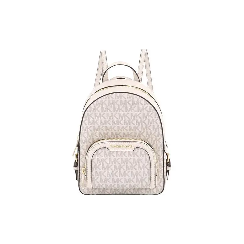 Michael Kors MK Jaycee Classic Monogram Zip-Top PVC Backpack for Women, Mini, Light Cream