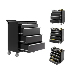 4-Drawer Rolling Tool Chest with Wheels - Heavy Duty Steel Tool Cabinet with Lockable Drawers & Brake Casters, Mobile Tool Storage Organizer for Garage, Workshop, Mechanic