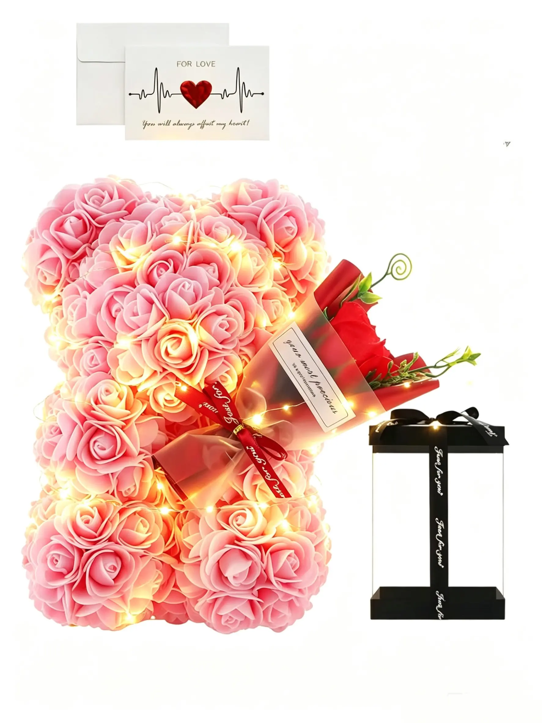 Valentine's Day Christmas Halloween Gift Decorative Rose Bear, Creative Realistic Rose Bear Pe Flower Foam Bear Set, Perfect Holiday Present