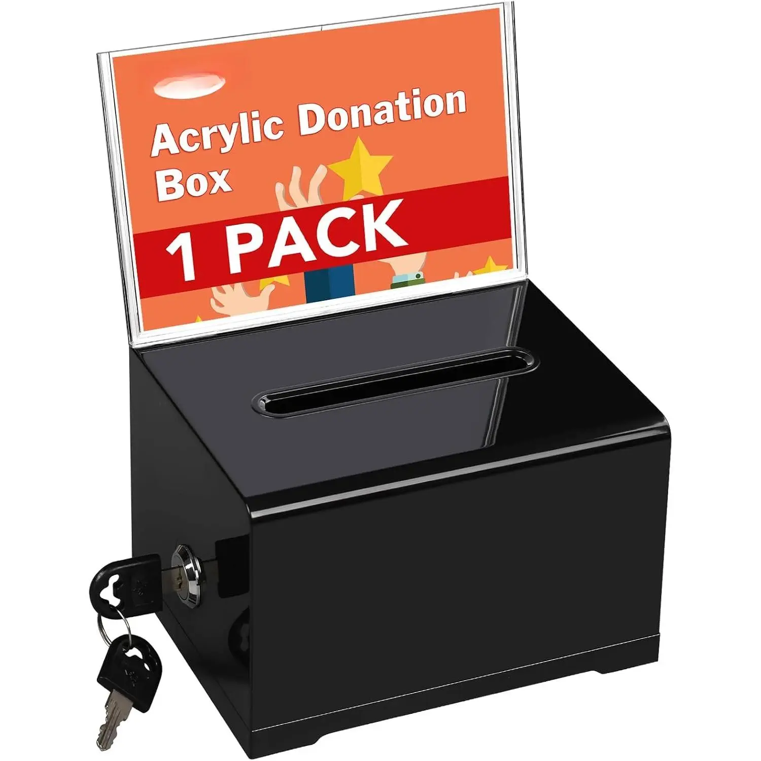Donation Box with Lock, Black Tip Jar with Sign Holder | Suggestion Box for Fundraising, Ballot Box with Slot for School, Donation, Bar, School Voting, 6.2x4.6x3.9 Inch