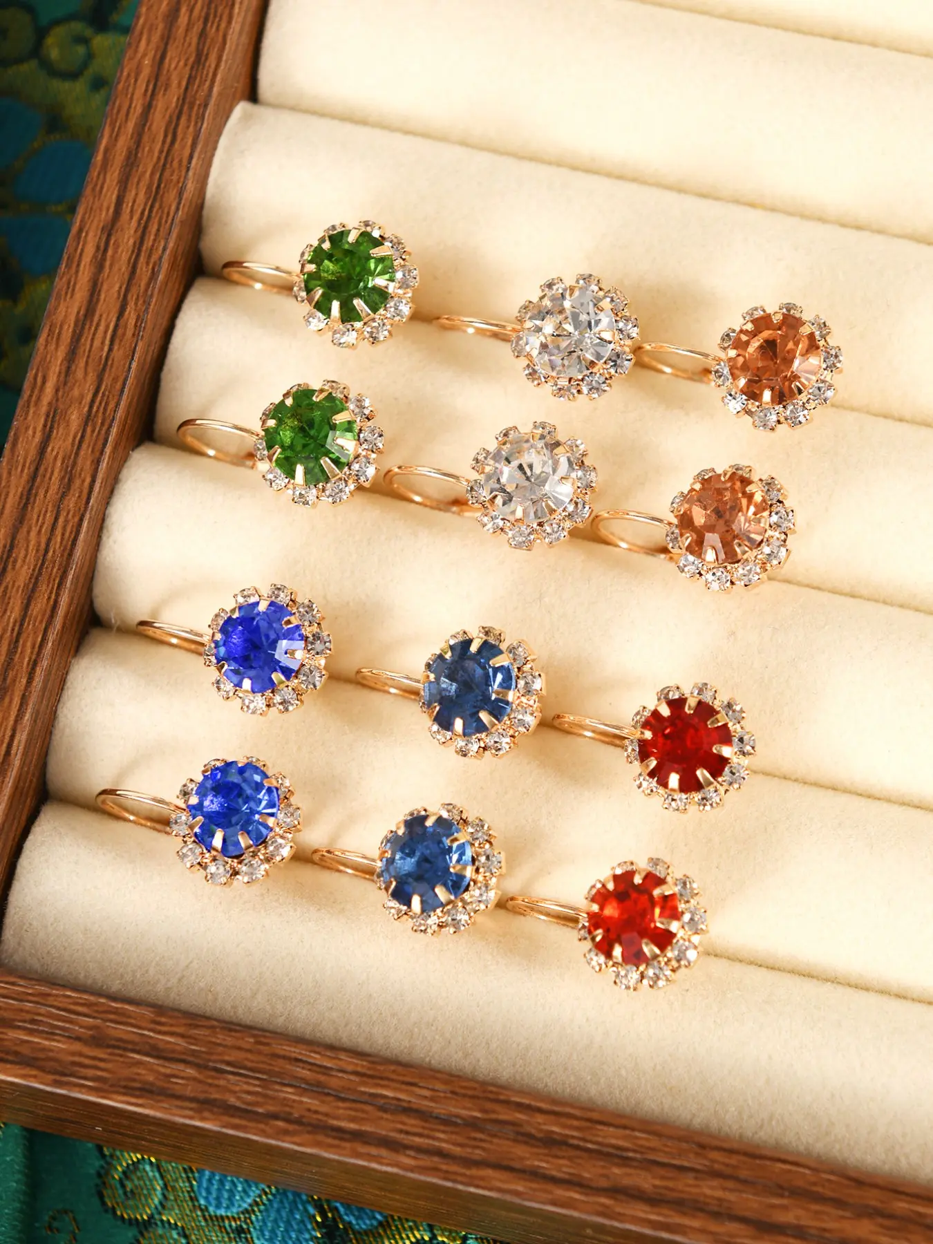 6 Pairs Multi-Color Crystal Leverback Earrings Set, Round Halo & Square Cube Rhinestone Drop Dangle, Sparkly Gem Earrings for Women