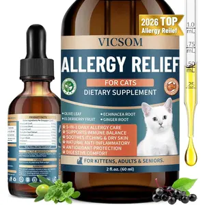 Cat Allergy Relief for Cats, Seasonal Skin Allergy Relief for Cats Itchy Skin, Paws, Eyes, Ears, Stop Licking & Scratching, Calms Dry Skin, Matted and Shedding Fur, Cat Immune Support, 60ml