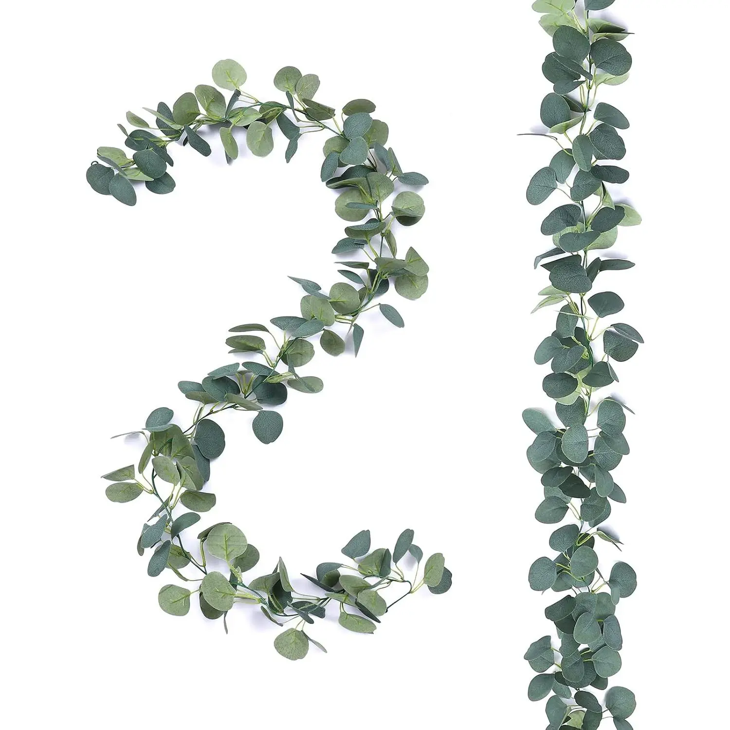 2 Pack Artificial Eucalyptus Garland Faux Silk Leaf  Dollar Eucalyptus Leaves Vines  Garland Greenery Wedding Backdrop Indoor Outdoor Arch Wall Decoration
