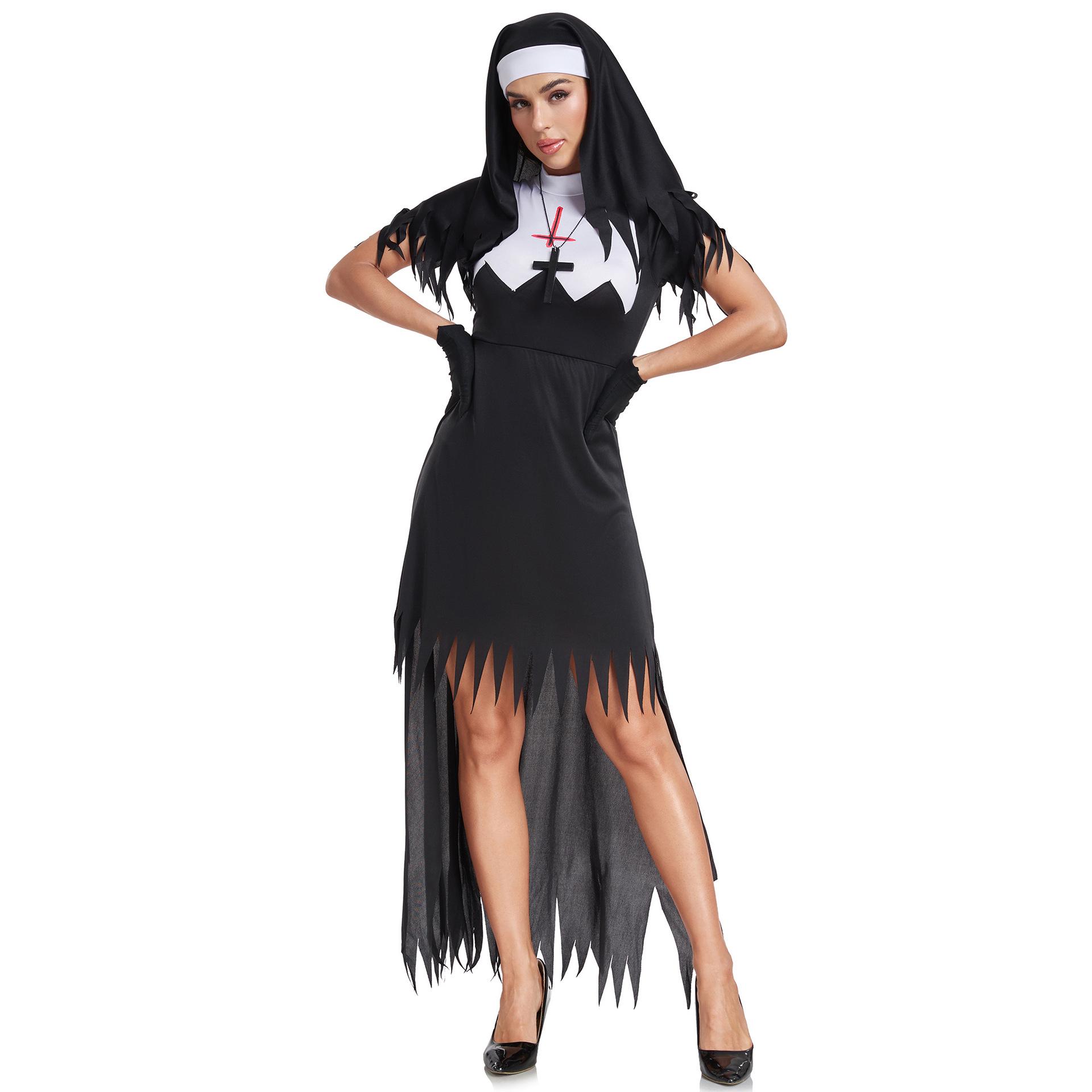 S To XXXL European American Halloween Zombie Nun Cosplay Vampire Demon Outfit