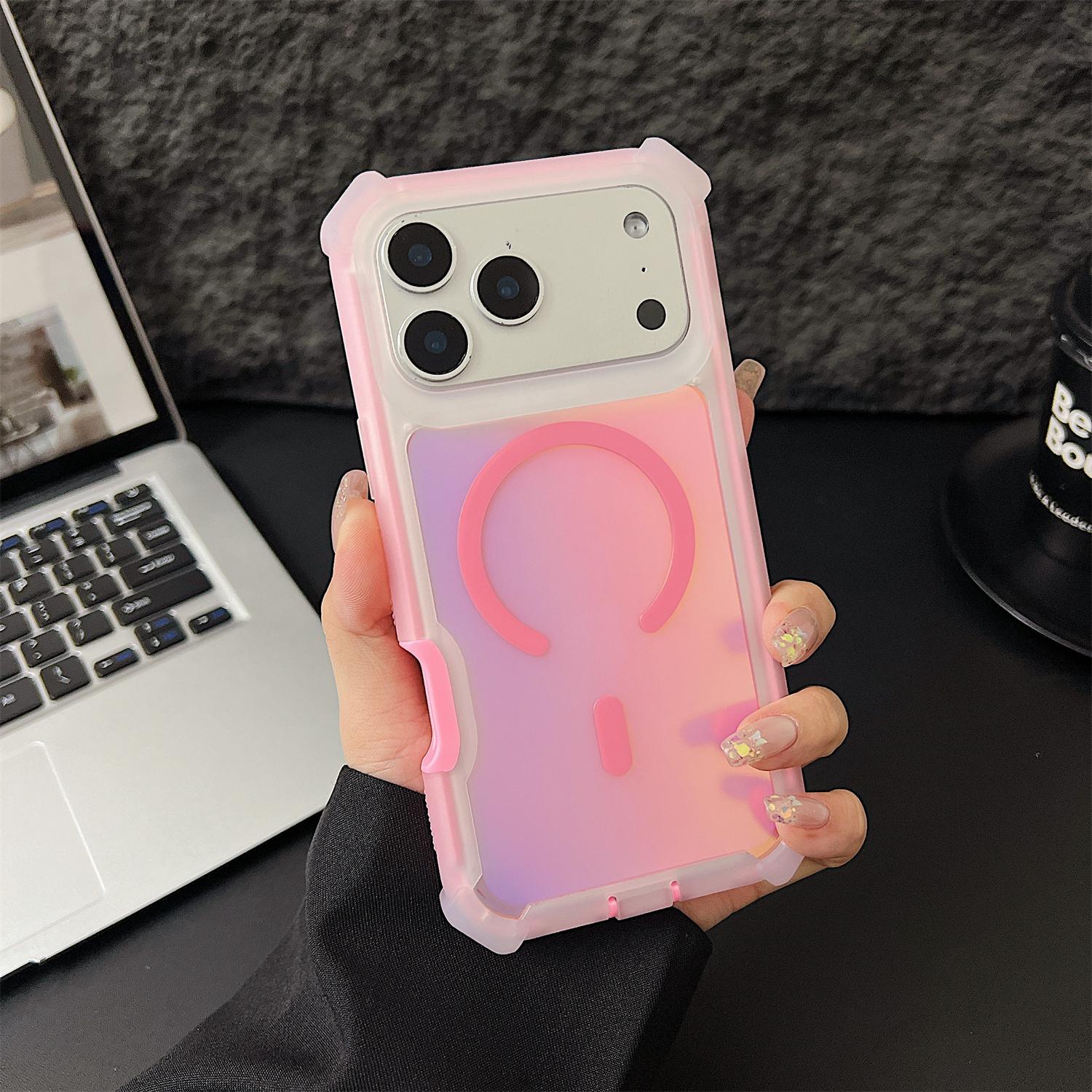 Shockproof Case Color Changing for iPhone 17 Air 16 15 14 13 Pro Max Laser Dazzling Magnetic Phone Case Compatible with MagSafe Wireless Charge Cover