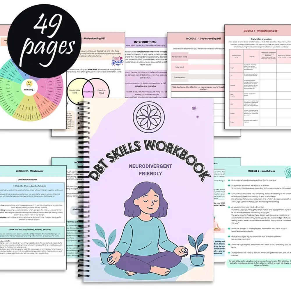 Self-Healing Dbt Skills Workbook, Emotion Regulation & Stress Relief, Daily Mental Health Practice Book, Mindfulness, Essential Self-Care Tool, Journal, Planner