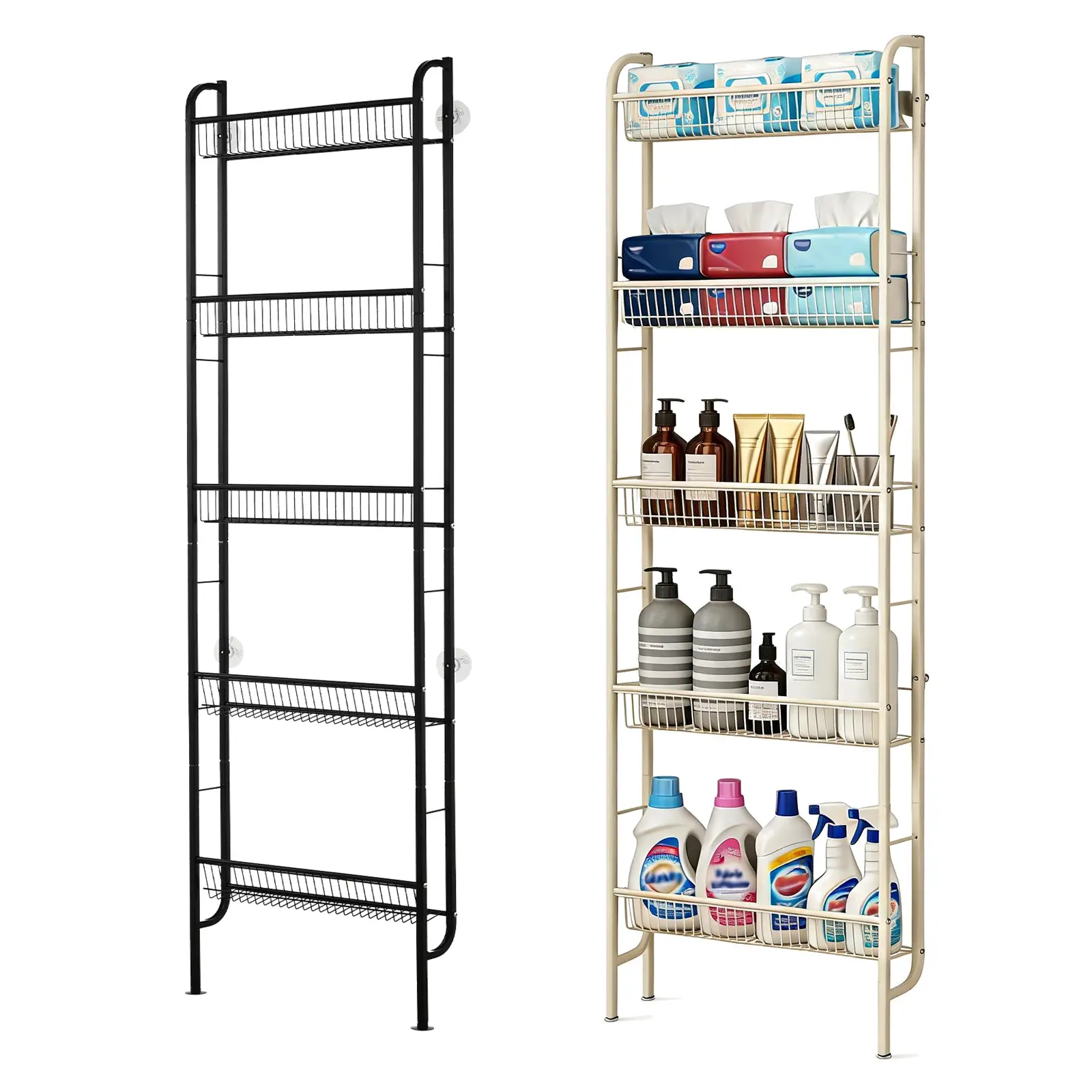 Tall Narrow 5-Tier Freestanding Storage Rack, Slim Space-Saving Bathroom Furniture with Anti-Slip Base, Multi-scene Organizer for Kitchen, Pantry and Laundry Room