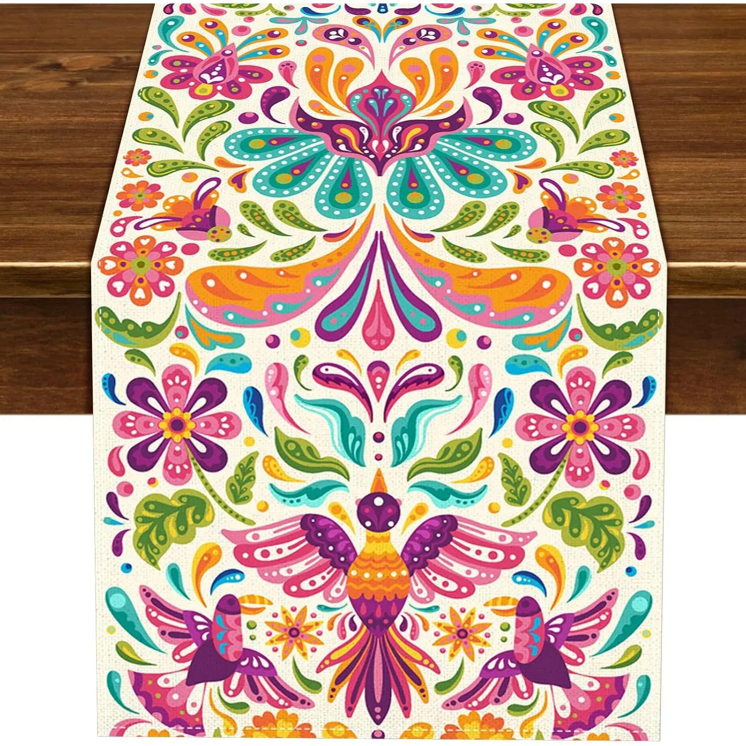 Mexican Otomi Table Runner Day of The  Fiesta Party  Dia De Los Muertos Decoration  Kitchen  Ofrenda Decor (13" x 72")