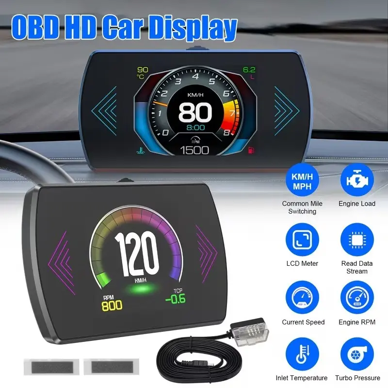 P12 Car Hud Display, 5.8 Inch Obd2 Dashboard Projector, Digital Speedometer, Windshield Projector, Shows Speed, Rpm, Temperature, Voltage, Fuel Consumption