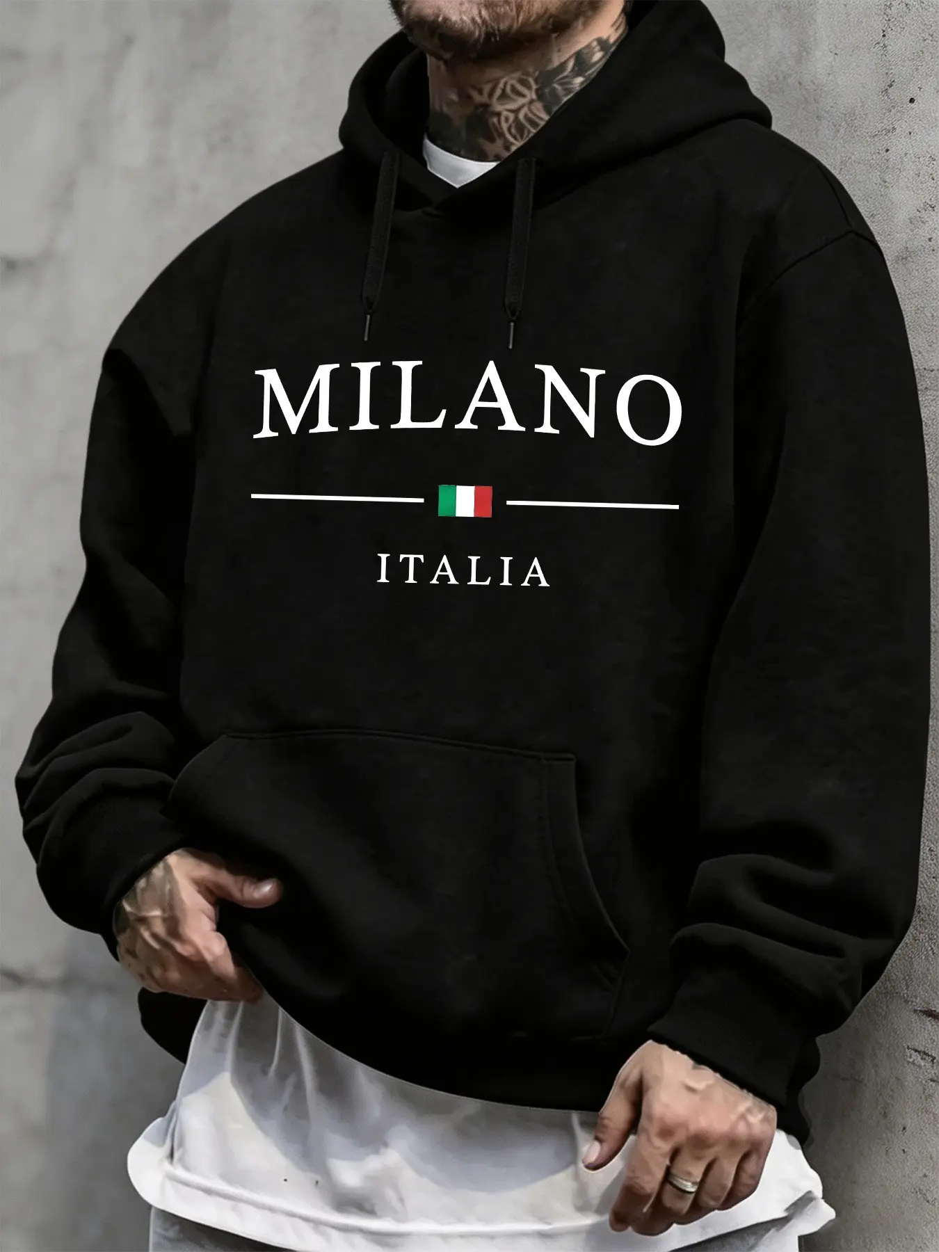 Mcd Milano Italia Italian Flag Hoodie, Unisex Oversized Pullover, Casual Loose-Fit Sweatshirt, Fall Winter Streetwear Top
