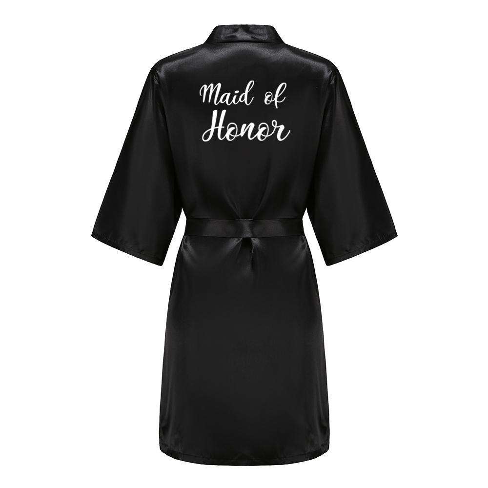 Black Women Silky Satin Robe Wedding Bridal Party Bride Bridesmaid Robes Kimono Loungewear Dressing Gowns