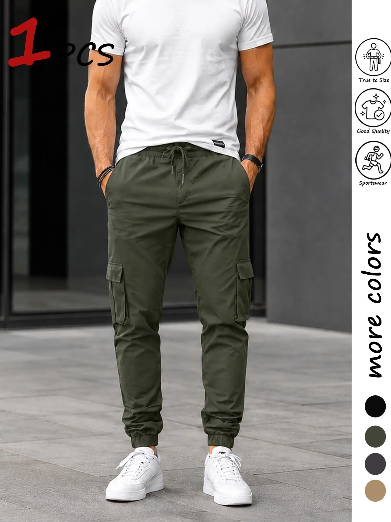 Men's Lightweight Jogger Cargo Pants, Side Utility Pockets, Elastic Drawstring Waist, Cuffed Ankle Pants for Daily Commute, Outdoor Streetwear