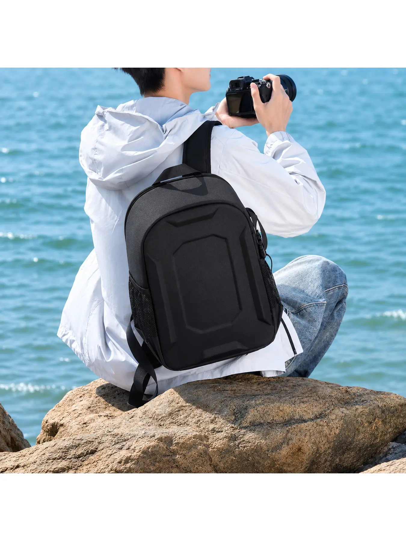 EVA Hard Shell Camera Backpack, Shockproof DSLR Bag with Laptop Compartment and Tripod Strap