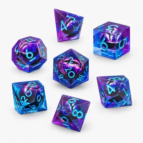 7PCS Rotating Dragon Eye Liquid Core Dice Set, Sharp Edge Resin Polyhedral DND Dice for Dungeons & Dragons, RPG Tabletop Role Playing Games
