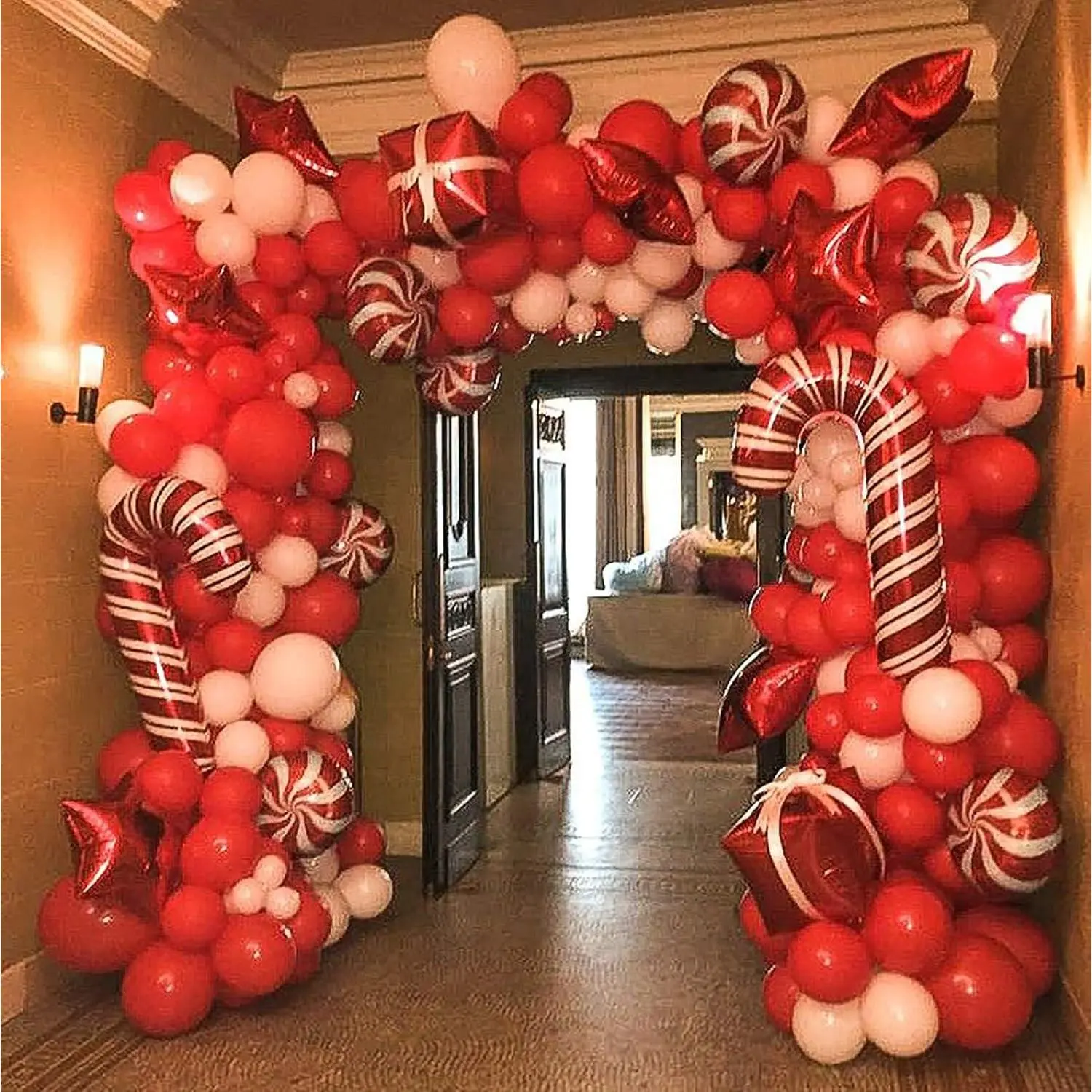 Christmas Balloon Arch Kit - Red White Balloons, Candy Balloons,  Foil Balloons, Candy Cane Foil Balloons, Box Foil Balloons for Xmas Balloon Garland Kit Christmas Party Decorations