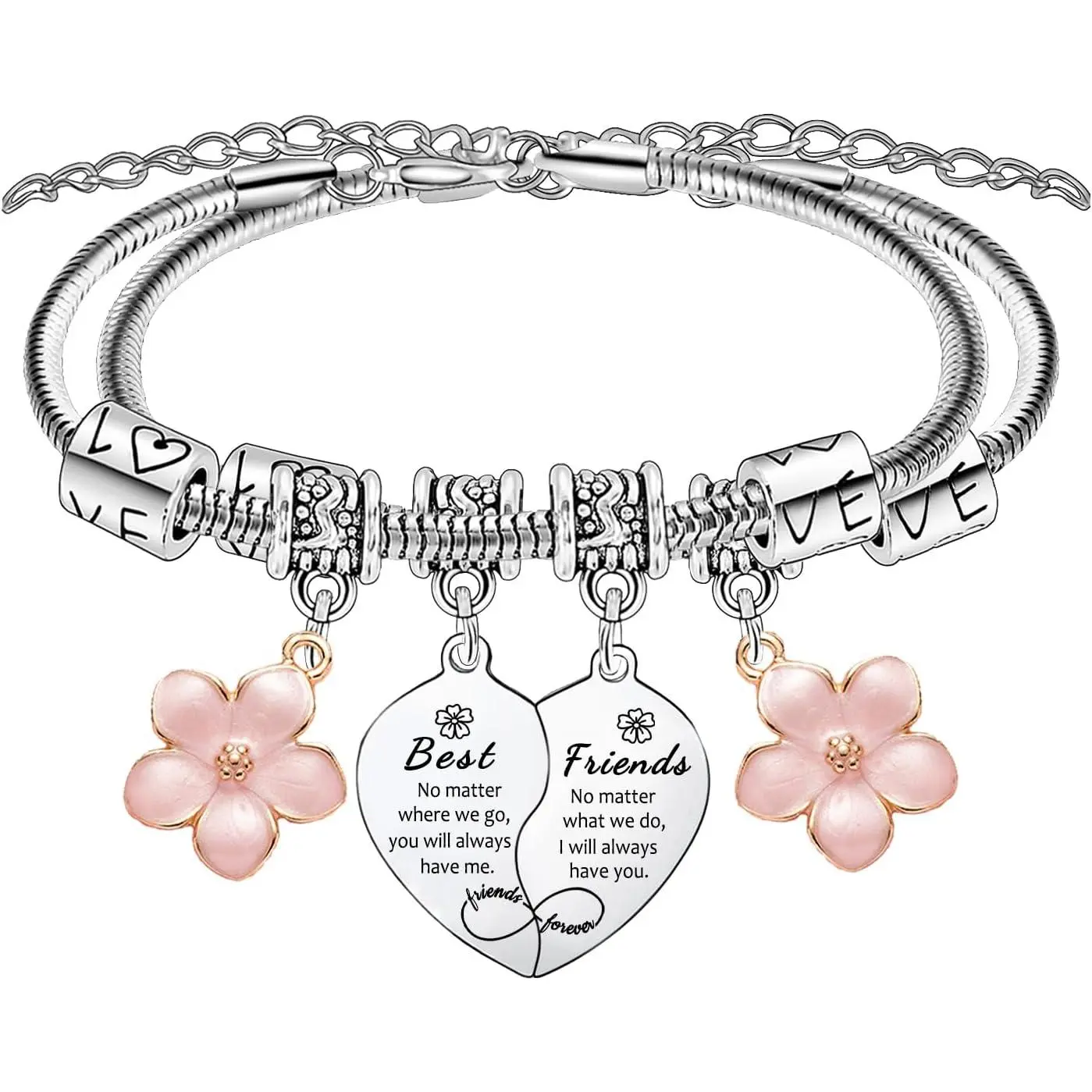 Women's Synthetic Heart Charm Matching Bracelets, 2-Piece Set for Besties, Ideal Gifts for Christmas & Birthday Friendship Jewellery