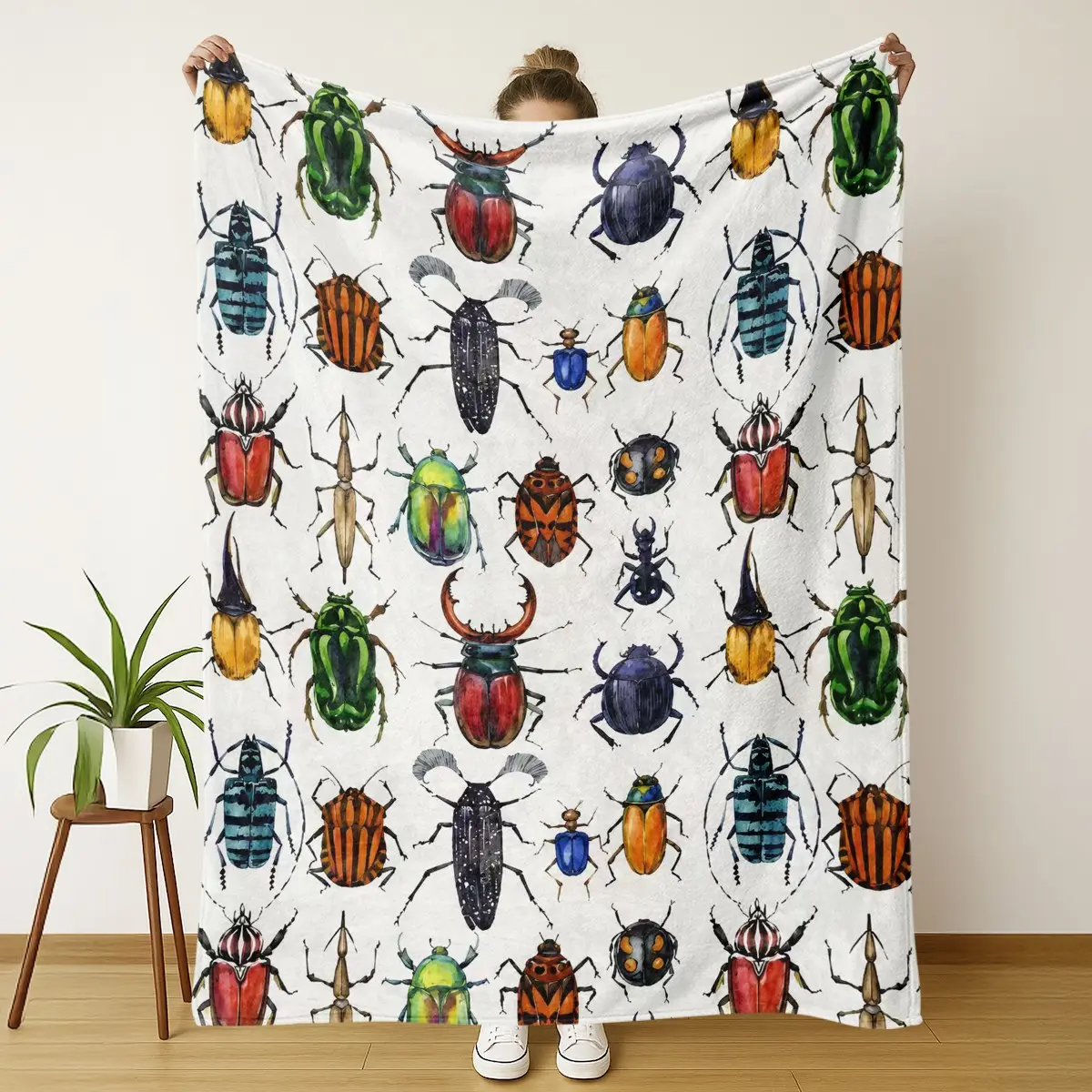 Vintage Beetle Blanket, Colorful Insect Pattern Throw, Entomology Watercolor Art, Soft Fleece Blanket for Nature LoversBeetle Blanket Insect Blanket Bug Blanket Entomology Blanket Watercolor Beetle Blanket Nature Blanket Wildlife Blanket Flannel Blanket