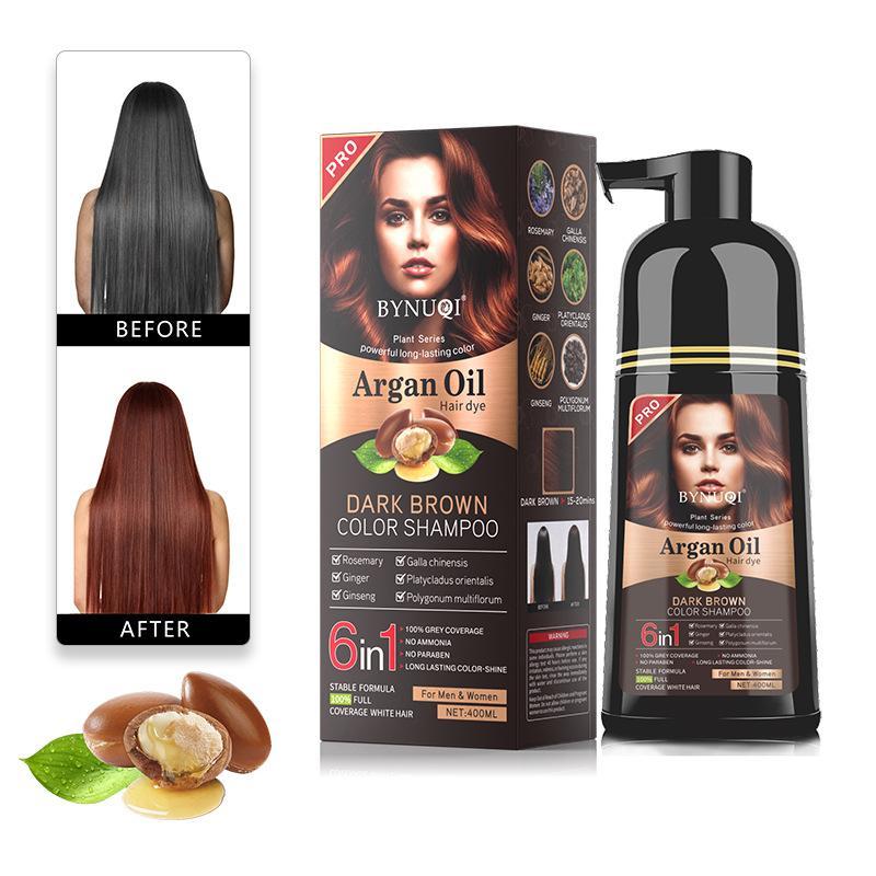 6-In-1 Hair Dye Shampoo, Quick Dyeing, Non-Sticky, Long-Lasting Natural Plant Color, Herbal & Ammonia-Free, Safe, Fruit Scent, 400ML/500ML