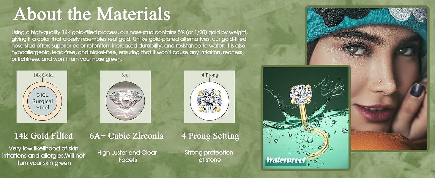 LOLIAS 14K Gold Filled Nose Studs 316L Surgical Steel Gold Nose Rings Studs 6A CZ Simulated Diamond Corkscrew L Shaped Nose Piercing Hypoallergenic Nose Rings for Women Men 20G LOLIAS 14K Gold Filled Nose Studs 316L Surgical Steel Gold Nose Rings Studs 6A CZ Simulated Diamond Corkscrew L Shaped Nose Piercing Hypoallergenic Nose Rings for Women Men 20G