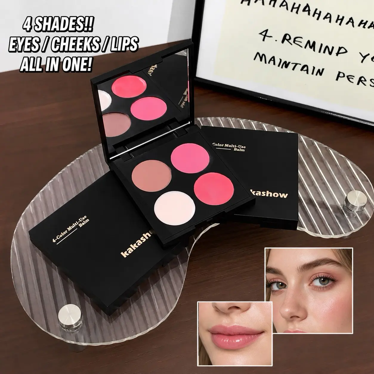Four-In-One Makeup Palette, Blush, Contour, Eyeshadow, Lipstick, Long-Lasting, Multi-Use, Comprehensive Makeup Set, Perfect for All Occasions