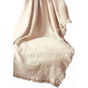 Textured Blocks Fringed  2-Layer Throw, 46 X 60-Inch