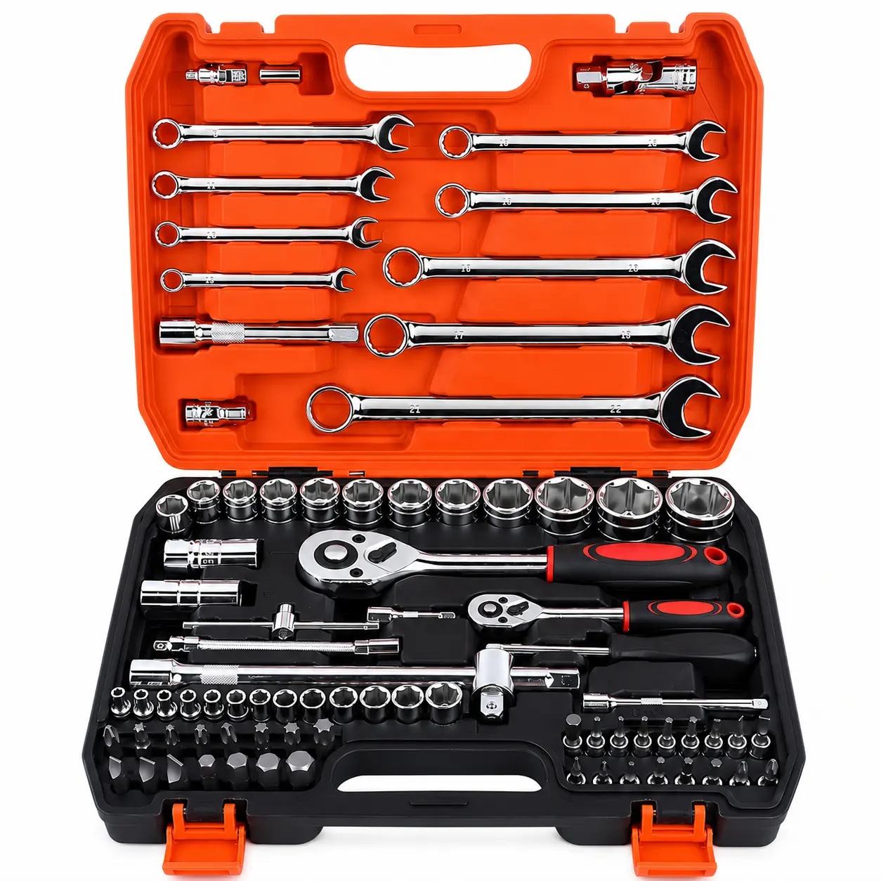 Socket wrench tool set, home repair 82 pieces, orange-black version torque multiplier easter gift