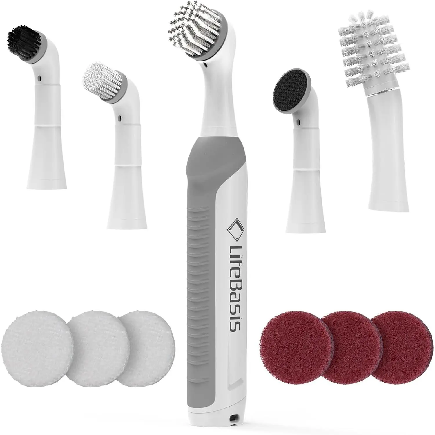 Rechargeable Power Scrubber, Cordless Electric Cleaning Brush, Water Resistant Small Electric Grout Brush with 5 Brushes for Home/Kitchen/Bathroom/Grout/Tile/Shower/Tub, WhiteGift.
