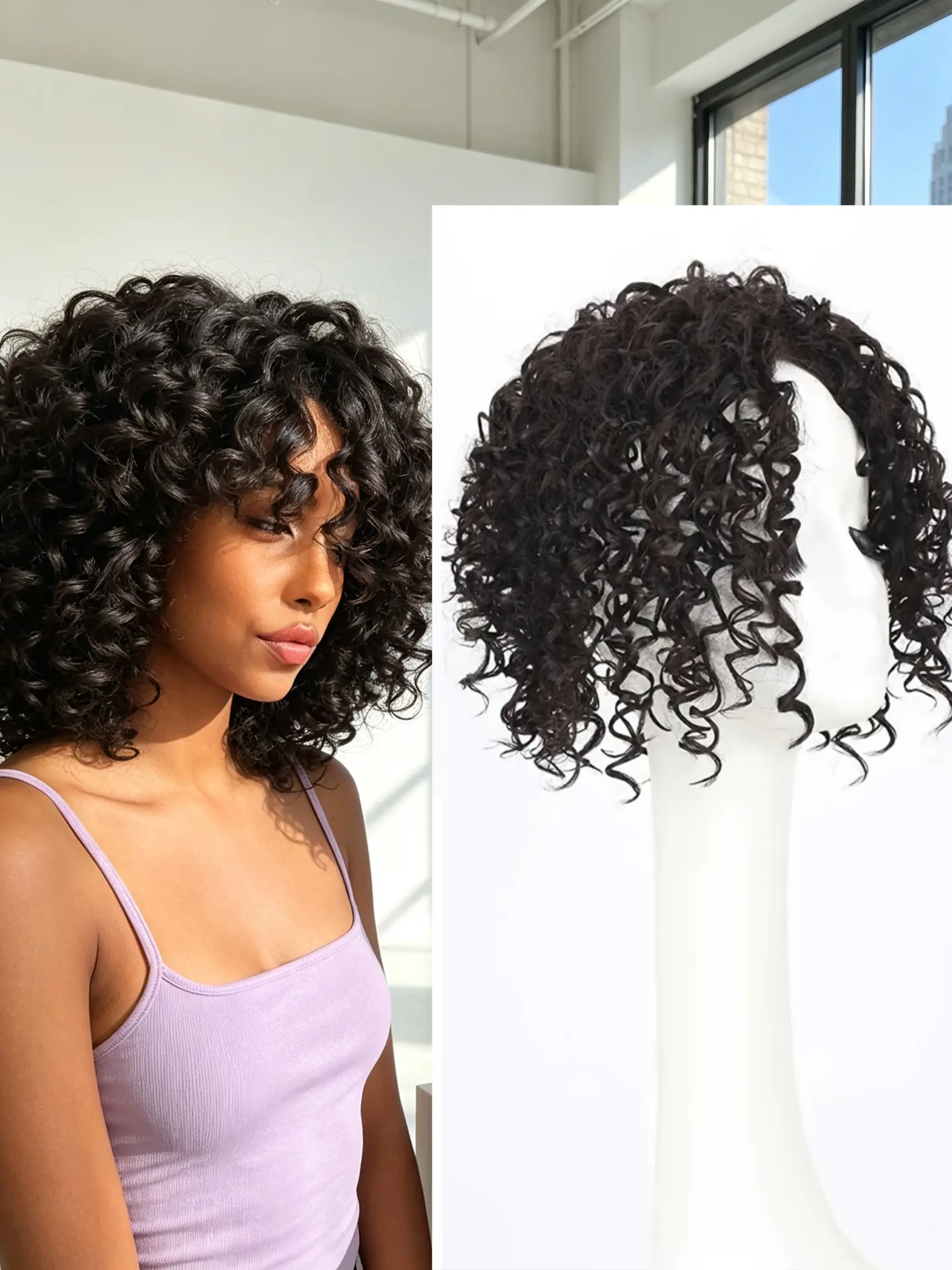 🌴Summer Vacation Black Kinky Curly Clip-In Topper | Premium Kanekalon Synthetic Hair, Voluminous Dense Short Curls, Fix Flat Sparse Top Hair, Breathable Lightweight Synthetic Hairpieces for All-Day Beach & Daily Comfort