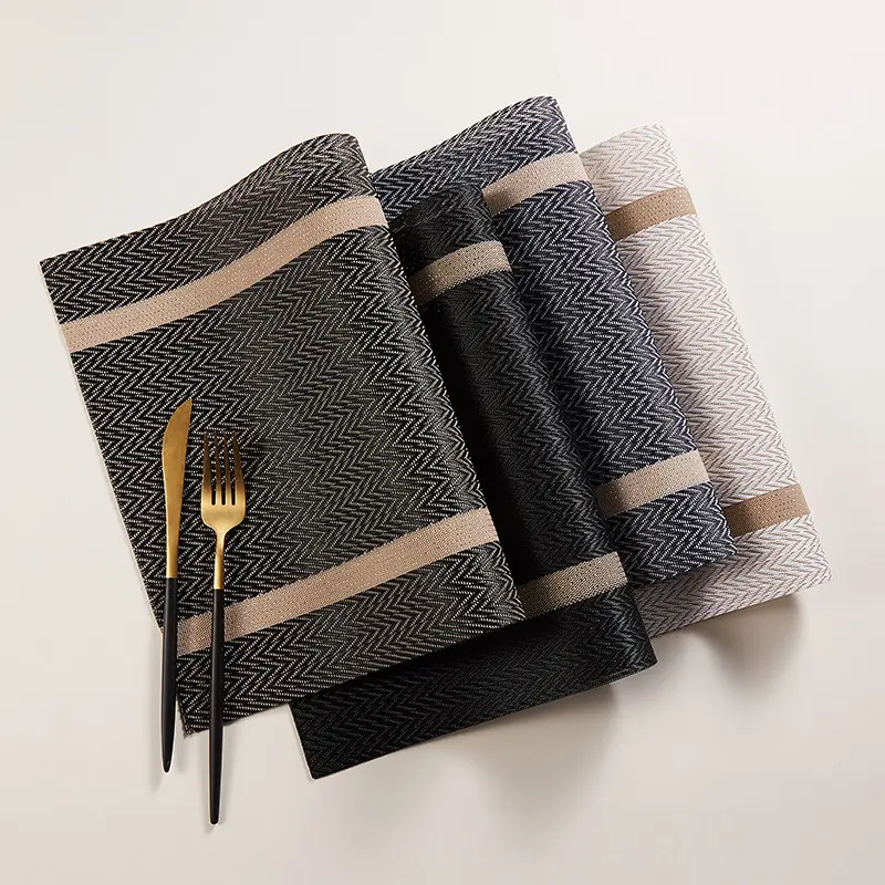 Platinum Minimalist PVC Tableware Placemat - Jacquard Design, Plain Surface, Non-Slip, Washable Fashion Accessory for Christmas, Engagement, Dining Table Mats, Plastic Placemats Wipeable, Anniversary, Auspicious