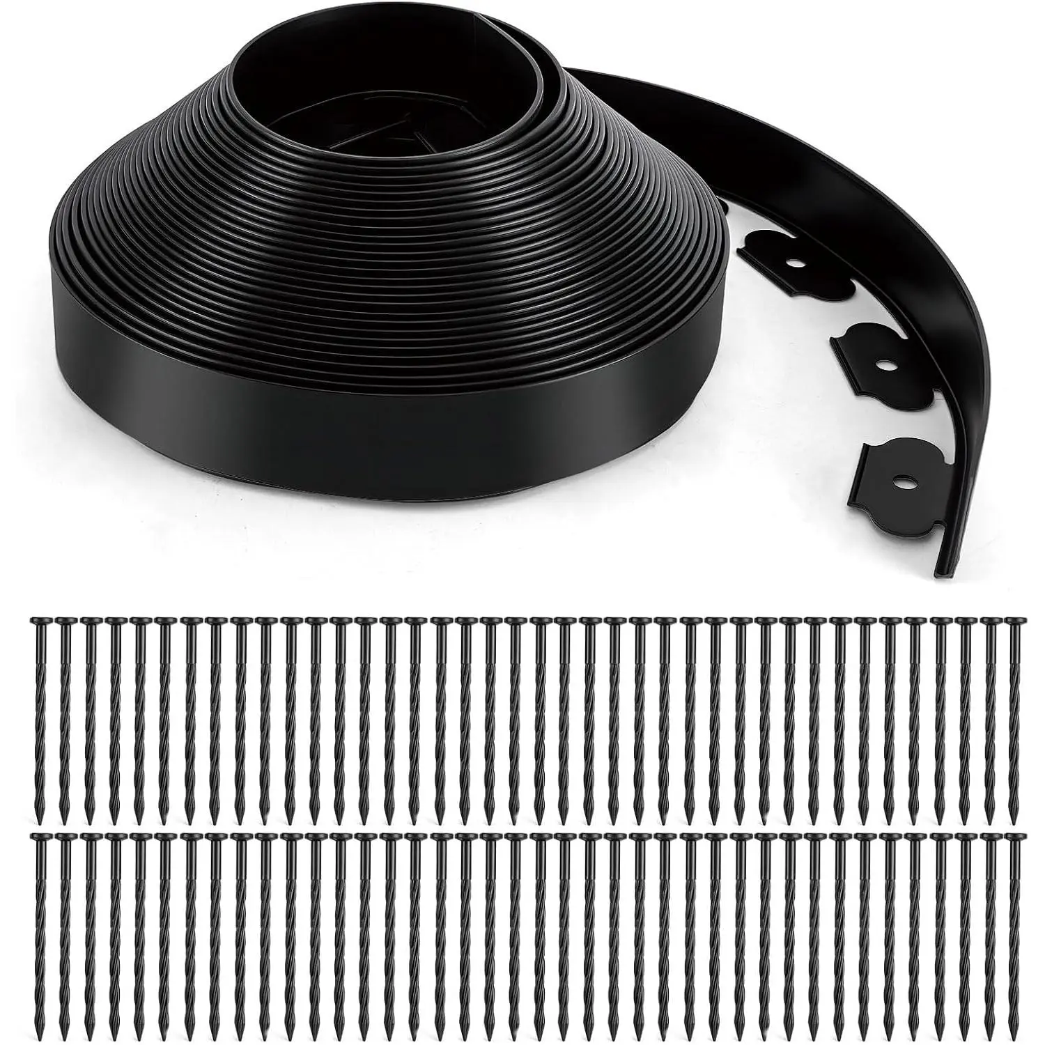 Landscape Edging, 3" x 66' Garden Edging, No Dig Edging for Landscaping with 80 Pcs Anchoring Spikes, Flexible Landscape Border Edging for Landscaping, Yard Lawn, Flower Beds(Black)