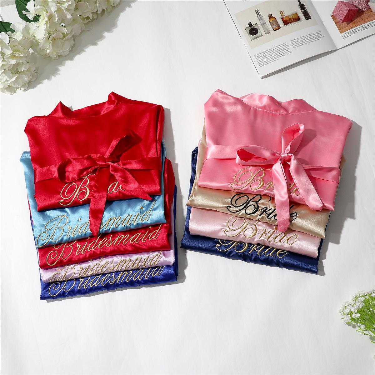 Bride Bridesmaid Wedding Robe Embroidery Kimono Bathrobe Gown Nightgown Casual Satin Short Women Sexy Nightwear Sleepwear