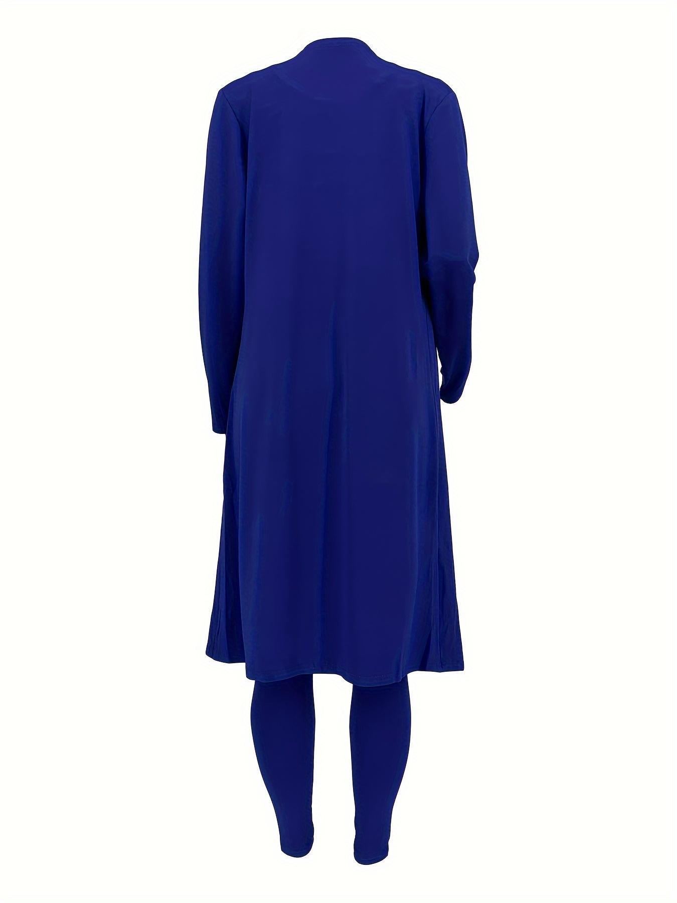 【Plus Size】 Two-piece Matching Set Solid Scoop Neck Jumpsuit & Long Sleeve Open Front Outwear, Casual Fashion Cozy Outfits for Daily Outdoor Wear, Women's Clothing for All Seasons, Two Piece Set Women, Co-ord Sets, Womenswear