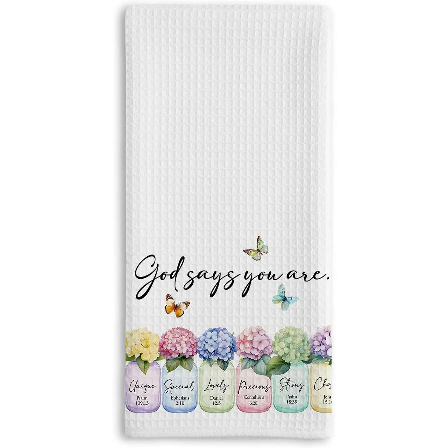 Christian Kitchen Towel - Waffle Weave Microfiber Scripture Hand Towel, 16x24" Decorative Christian Gift Idea with Encouragement Verse for Women, Kitchen Bathroom Decor
