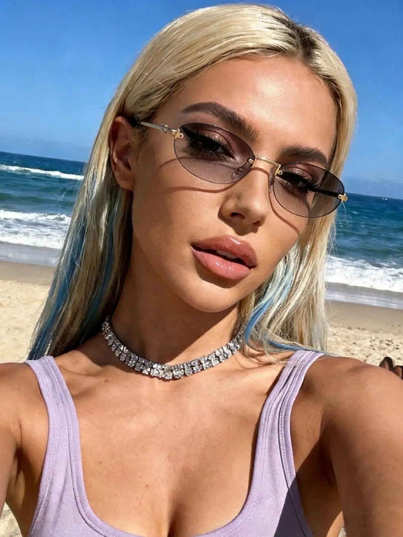 Women's Metal Oval Frameless Glasses, Vintage Hong Kong Style, Sexy Casual Elegant Atmosphere Fashion Eyewear
