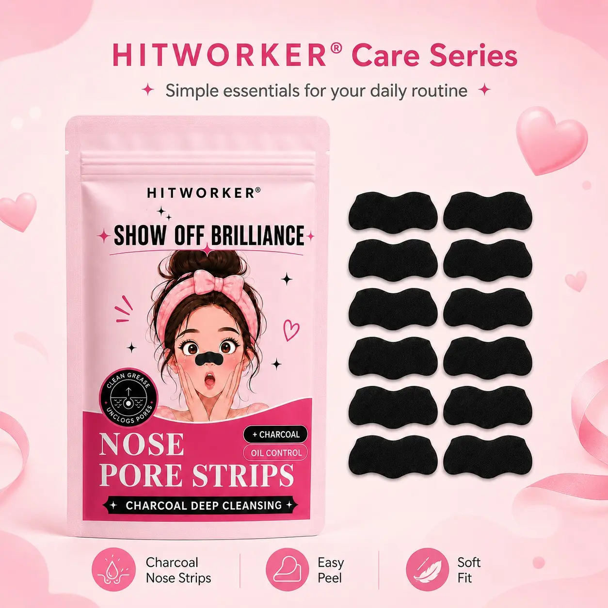 10cs Deep Cleansing Nose Strips, Hypoallergenic, for All Light Types, Unisex Adult Facial Pore Cleansing Patches, Nose Mask Stickers