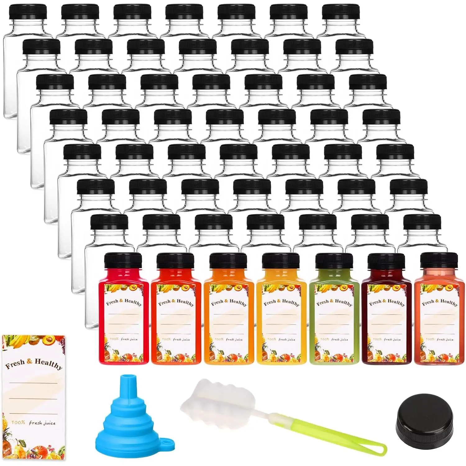 8oz Juice Bottles, 56 count Plastic Bottles with Caps for Juicing | Clear Empty  Water Bottles, Disposable Beverage Containers for Juicing Smoothies Milk and Other Beverages
