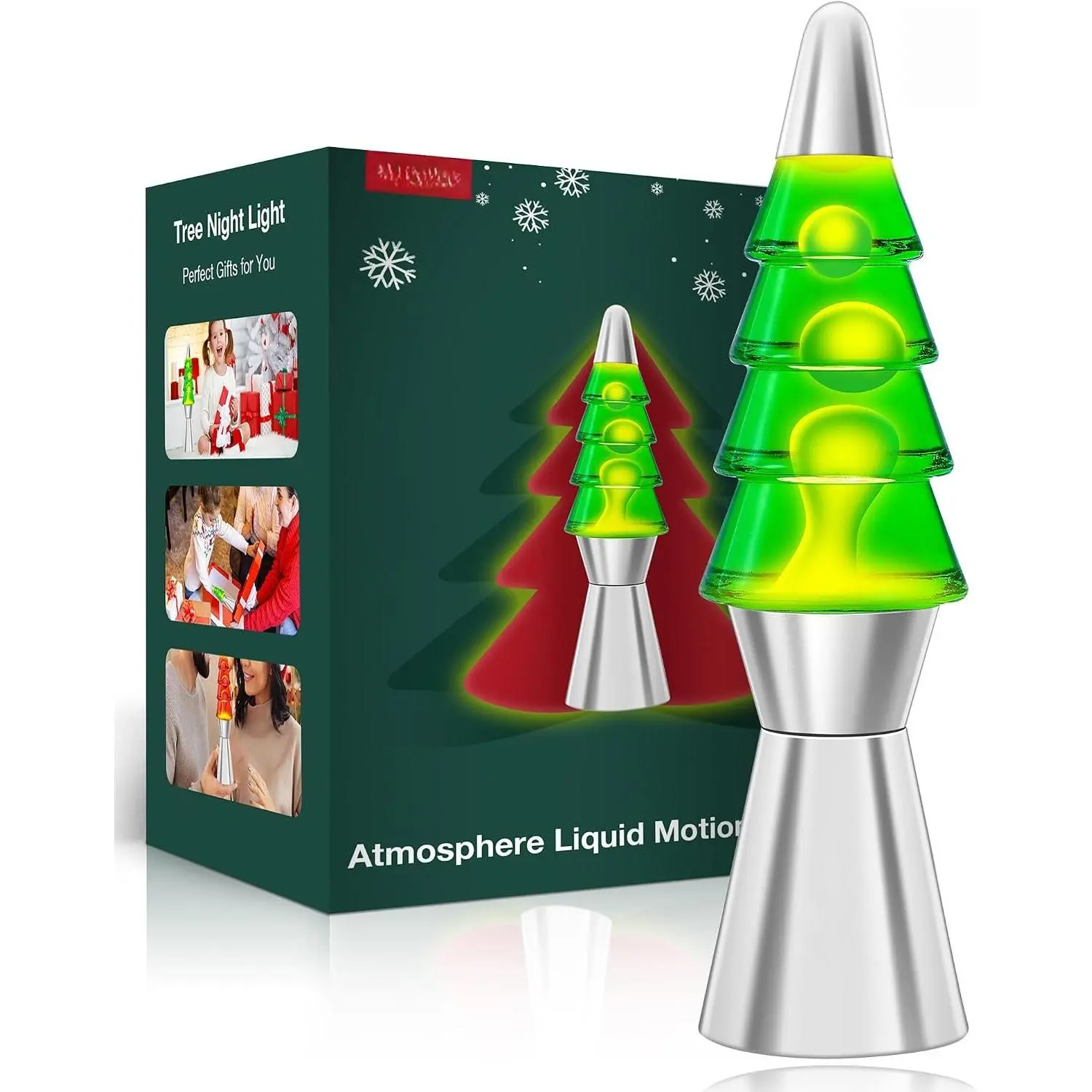 14.5in Modern Christmas Tree Liquid Motion Nightlight, Synthetic Heat Flow Mood Lamp, Festive Indoor Decor, Gift Idea for Moms