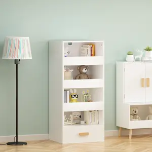 4-Tier Freestanding Bookshelf with 3 Sliding Drawers and 1 Bottom Drawer