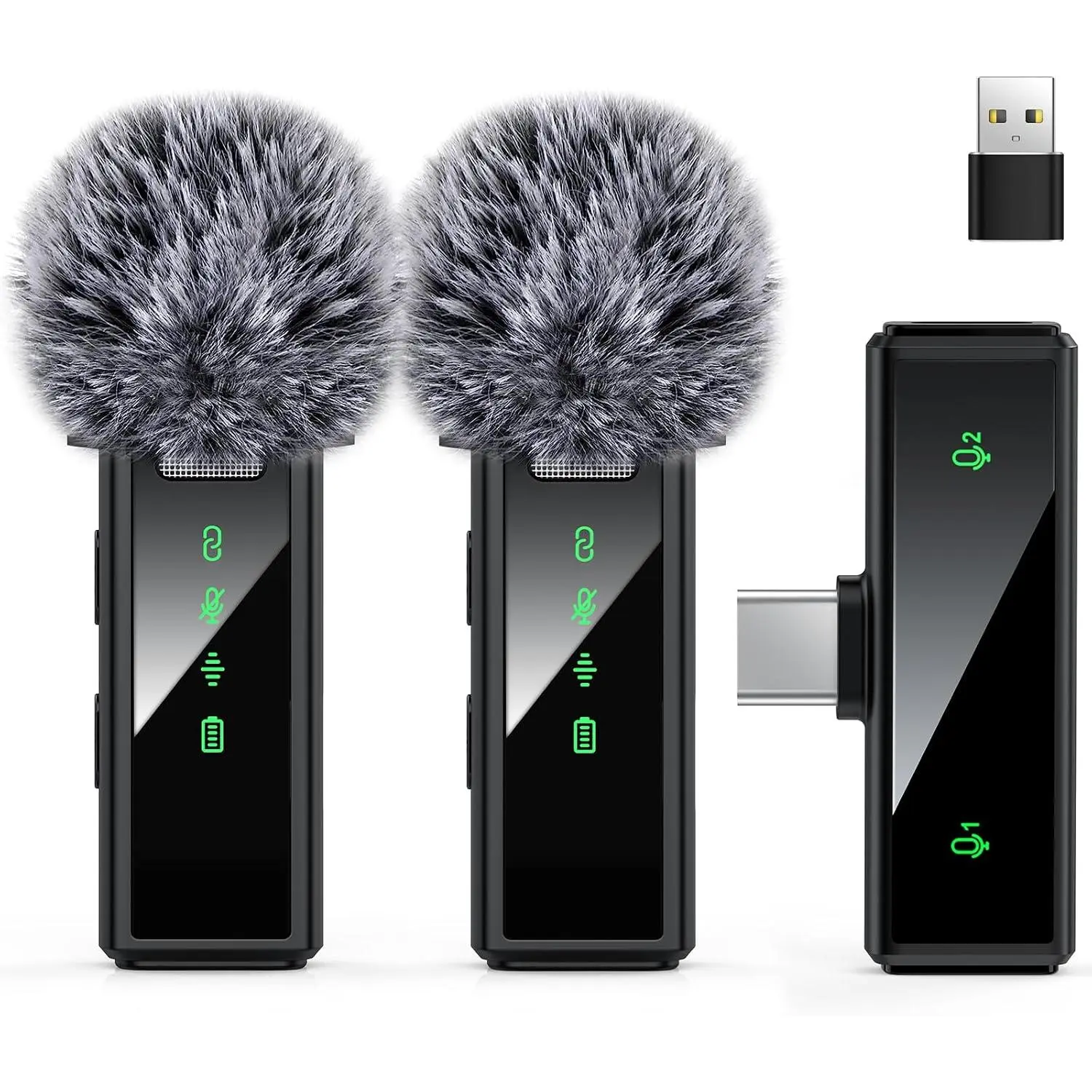 Wireless USB-C Lapel Lavalier Microphone with Receiver - Noise Reduction, High-Quality Recording Audio for Edits - Compatible with 15/16/17 Models, Android Devices, PC, Default
