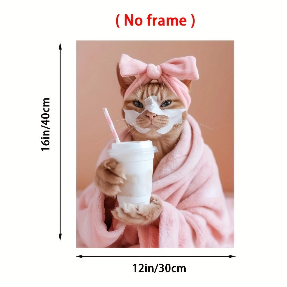 Funny Cat Spa Day Wall Art Set - 1pc Major Material: Other - Playful Cat with Milk Tea Face Mask Canvas Print, Unique Gift for Pet Lovers, Vet Clinic Decor, Humorous Bathroom Artwork, Creative Home Bedroom Kitchen Living Room Cafe Office Toilet Wall Decor