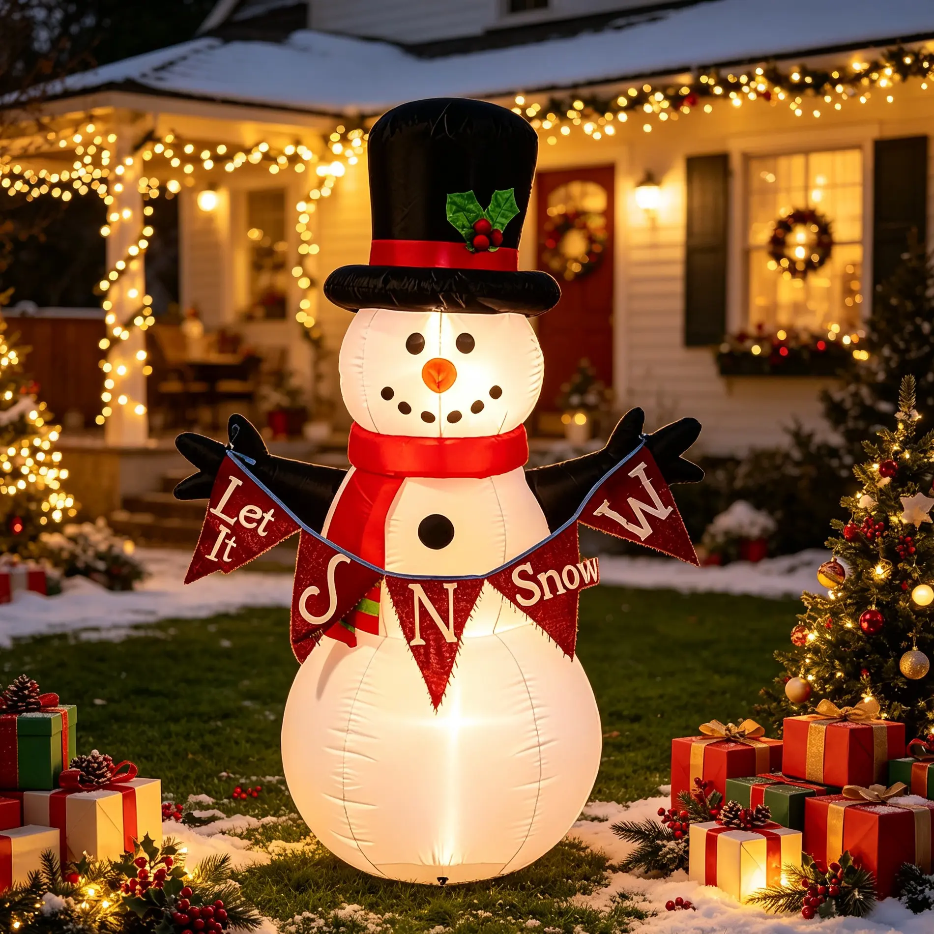 1.5m LED Light-Up Inflatable Snowman Christmas Decoration, Outdoor Party Decor, Waterproof Polyester, Garden & Lawn Setup, Outdoor Decorations