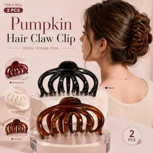 2 PCS Pumpkin Hair Claw Clip for Women, Glossy Vintage Style Hair Claw Clips, Strong Hold Non-Slip Wide Open Design, Suitable for Thick Thin Long Curly Hair Daily Styling and Updos