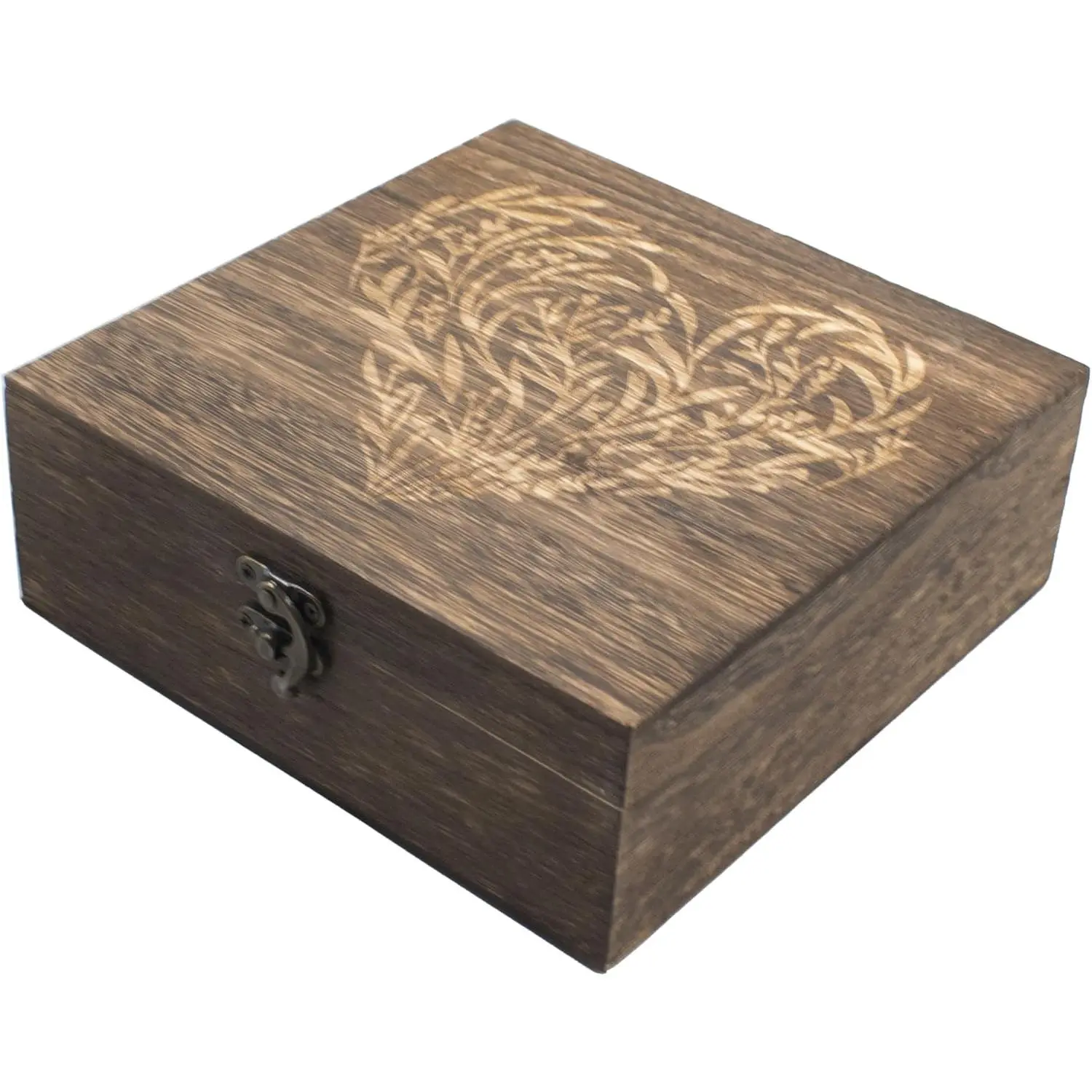 Wooden Memory  Boxes With Hinged , Floral Heart Engraved  Boxes, Decorative Storage Box, Memory Box for Keepsakes for Wedding Memory Birthday Valentines Day, 7.5 x 7.5 x 2.8 Inch