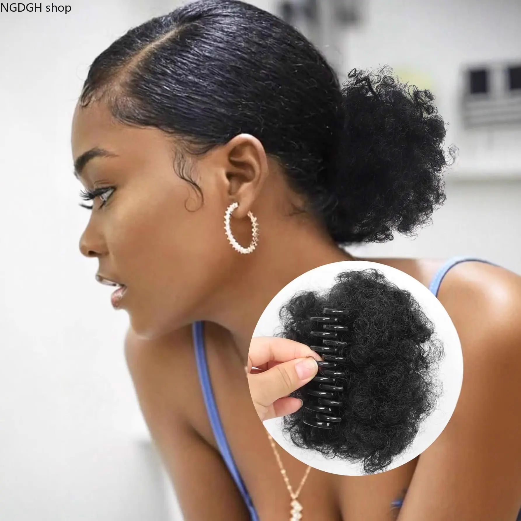 Messy Bun Hair Piece with Claw Clip, Light Brown Short Kinky Curly Hair Scrunchie Updo for Women, Synthetic Afro Bun Extension, High Volumizing Ponytail Extension, Daily Lazy Quick Hair Styling Gift