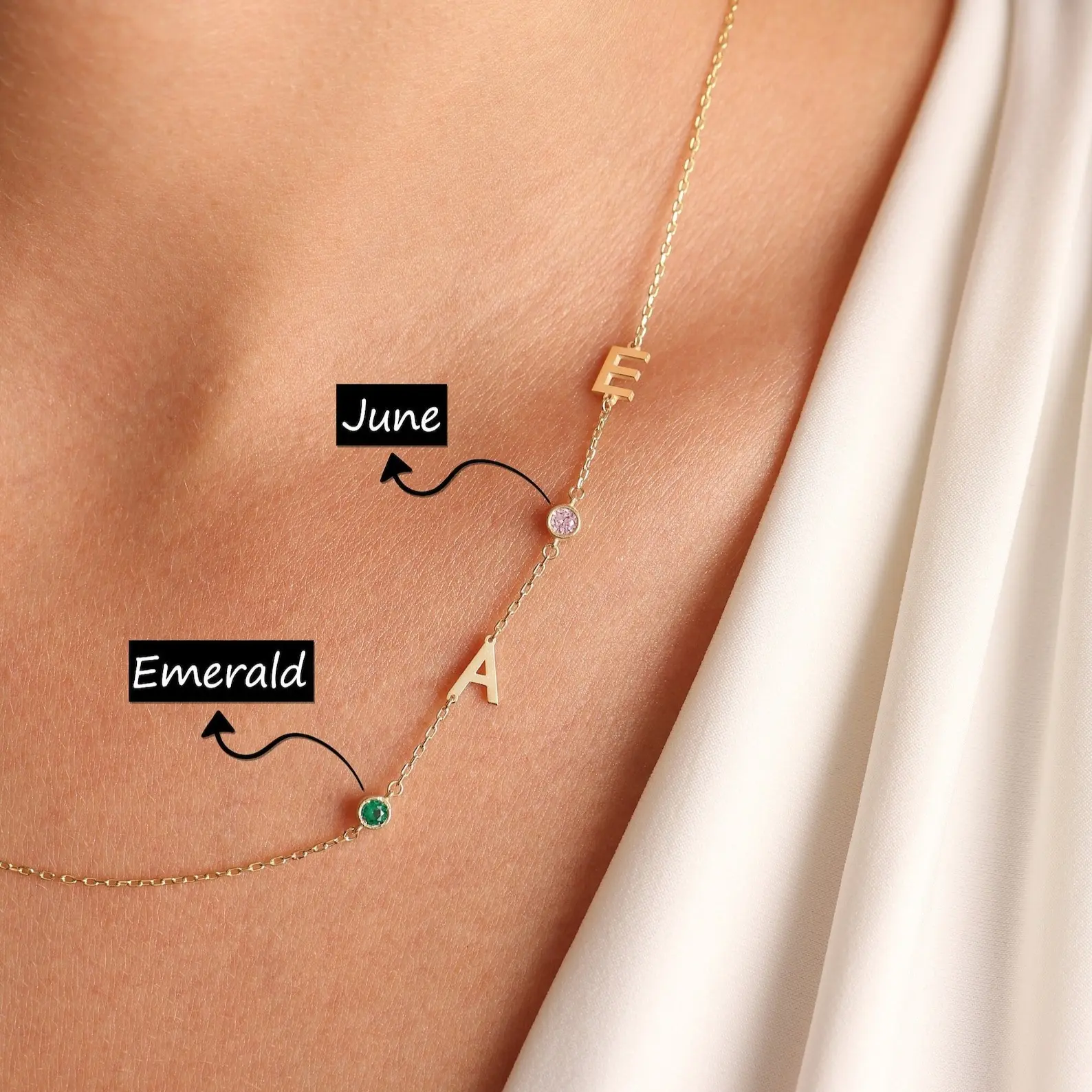 AS930 Personalized Custom Letter Birthstone Pendant DIY Multiple Initials Stainless Steel Necklace Family Gift