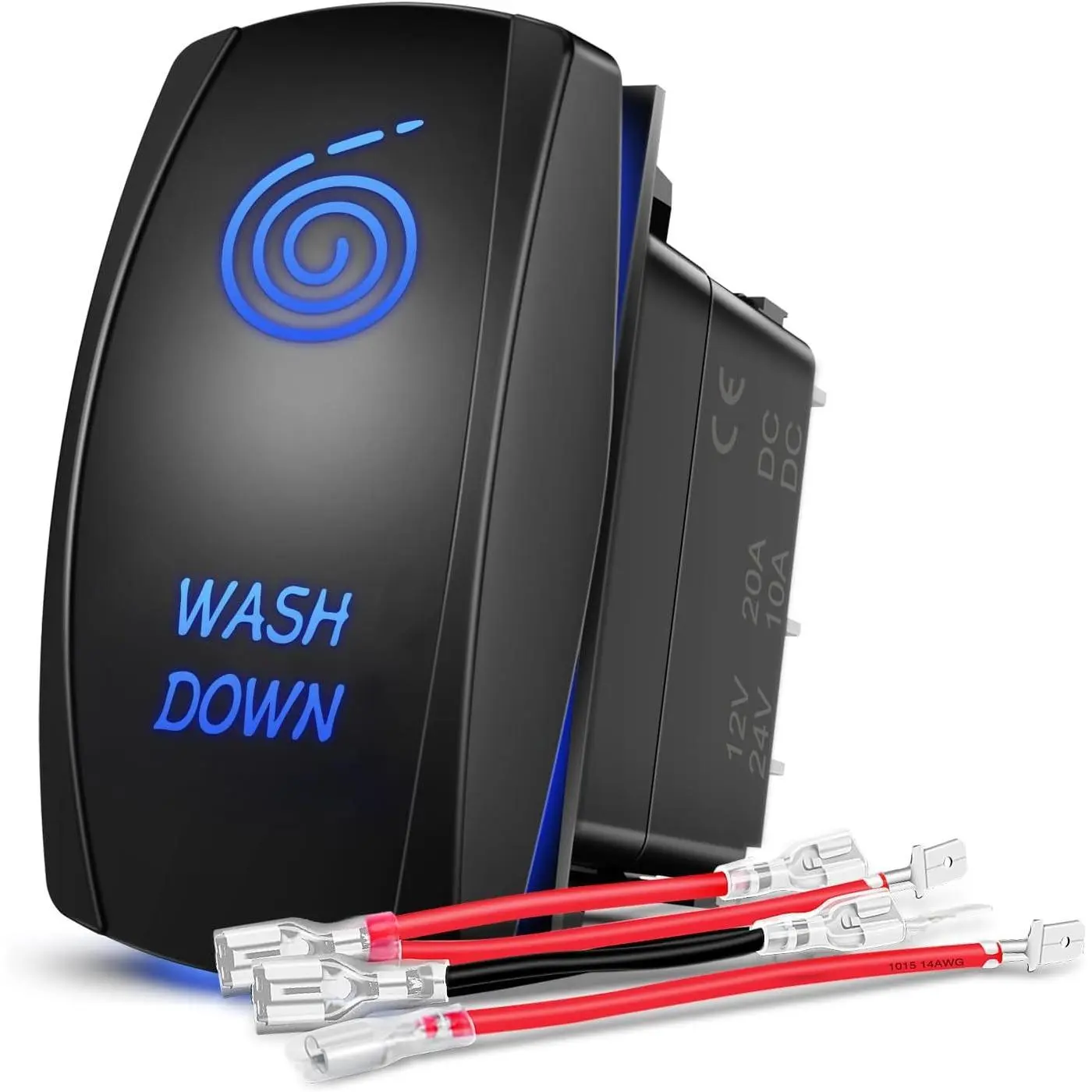 Nilight 5-Pin SPST Durable Wash Down Rocker Switch with LED Indicator, Laser On-Off Control, 20A/12V 10A/24V Blue, Easy-Install Jumper Wires for Cars, SUVs, ATVs